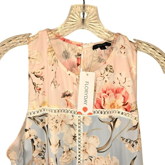 Floral Sleeveless Maxi Dress Lace Trim By Floryday Peach Blue Size XL NWT JH1771 - Picture 6 of 8